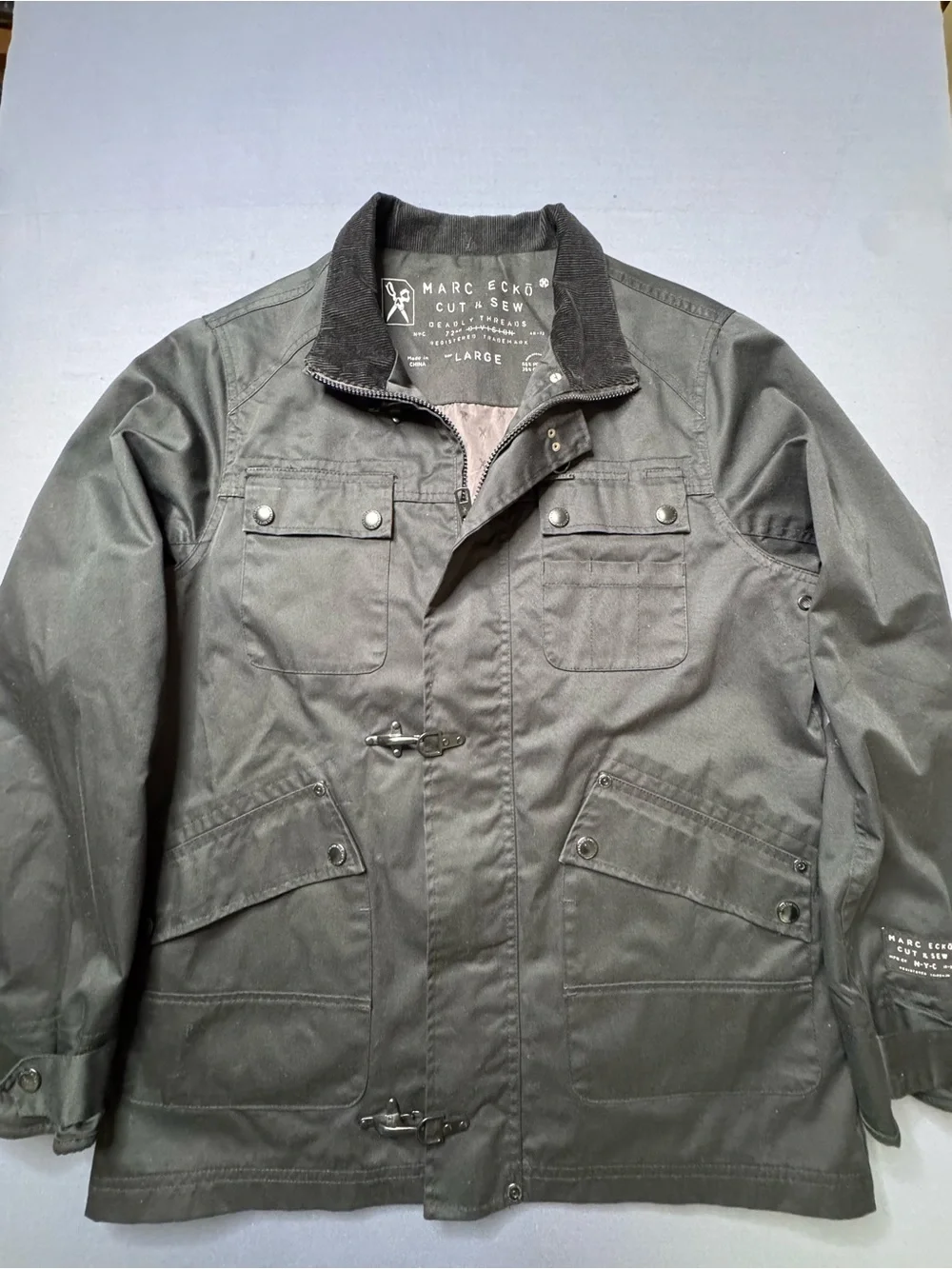 Marc Ecko Deadly Threads Military Jacket L Black Y2K Gorpcore Utility Fireman